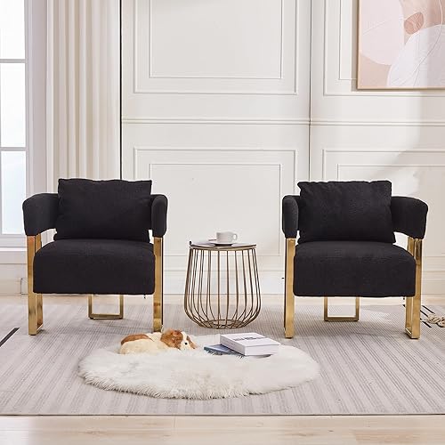 Miniatura 2 de YITAI Sillas decorativas modernas sin ruedas, juego de 2 sillas laterales para sala de estar con patas de metal dorado, sillones de lectura