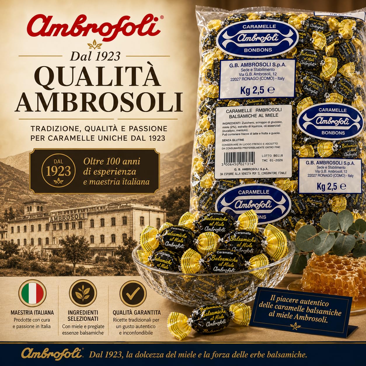 Ambrosoli Caramelle Balsamiche al miele in sacchi da kg. 2,5
