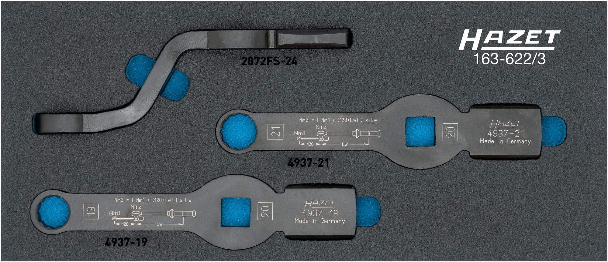 Hazet Schlag-Ringschlüssel Satz 163-622/3, 3-teilig, für 1/2 Zoll & 3/4 Zoll Vierkant, Außen Doppelsechskant Profil, geeignet für kraftvolle Schraubarbeiten