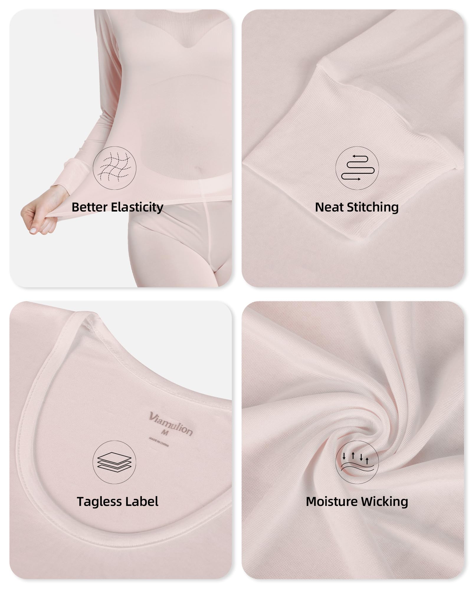 Viamulion Womens 100% Silk Thermal Underwear Pants Premium Lined Base Layer Bottom Blush L