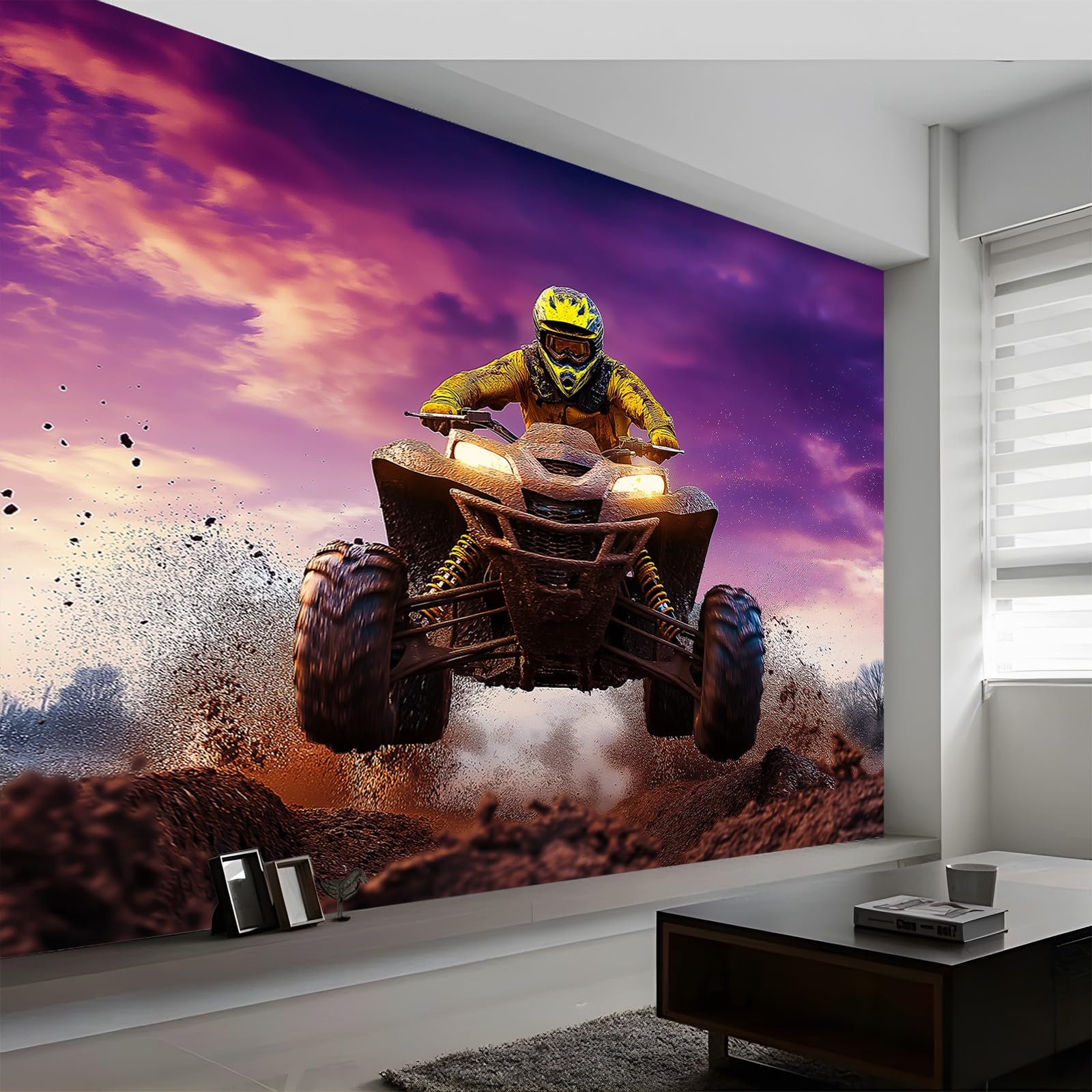 Tapeta 350 x 256 cm Sport Offroad Malowane Brązowy Fioletowy Fototapeta do sypialni salonu