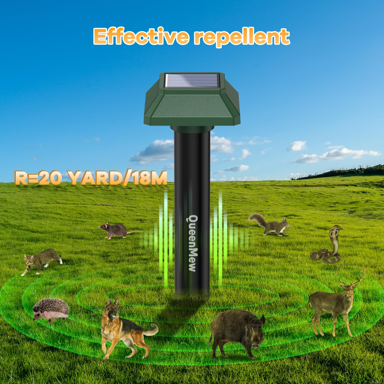 Ahuyentador de Topos Solar 4 Piezas, Ahuyentador de Jabalies para Jardín de Patio, 700 M² Impermeable Exterior Repelente Salamanquesas Serpientes para Rata Conejo Ardilla Mapache Serpiente