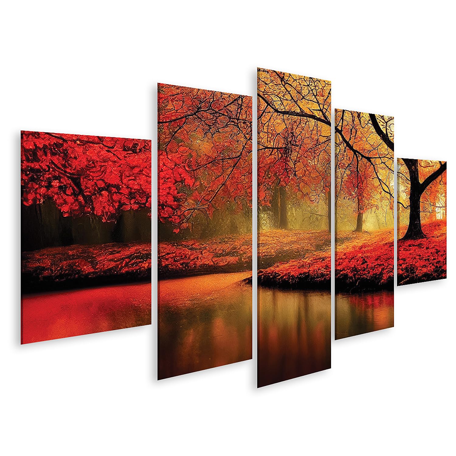islandburner Imagen sobre lienzo Parque de otoño Río Hojas Amarillas Paisaje Arte de IA Digital Imágenes Murales Póster
