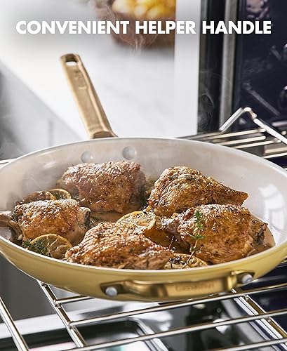 Miniatura 6 de GreenPan Reserve - Sartén antiadherente de cerámica anodizada dura de 12 pulgadas con mango auxiliar y tapa, mango dorado, sin PFAS, apto para