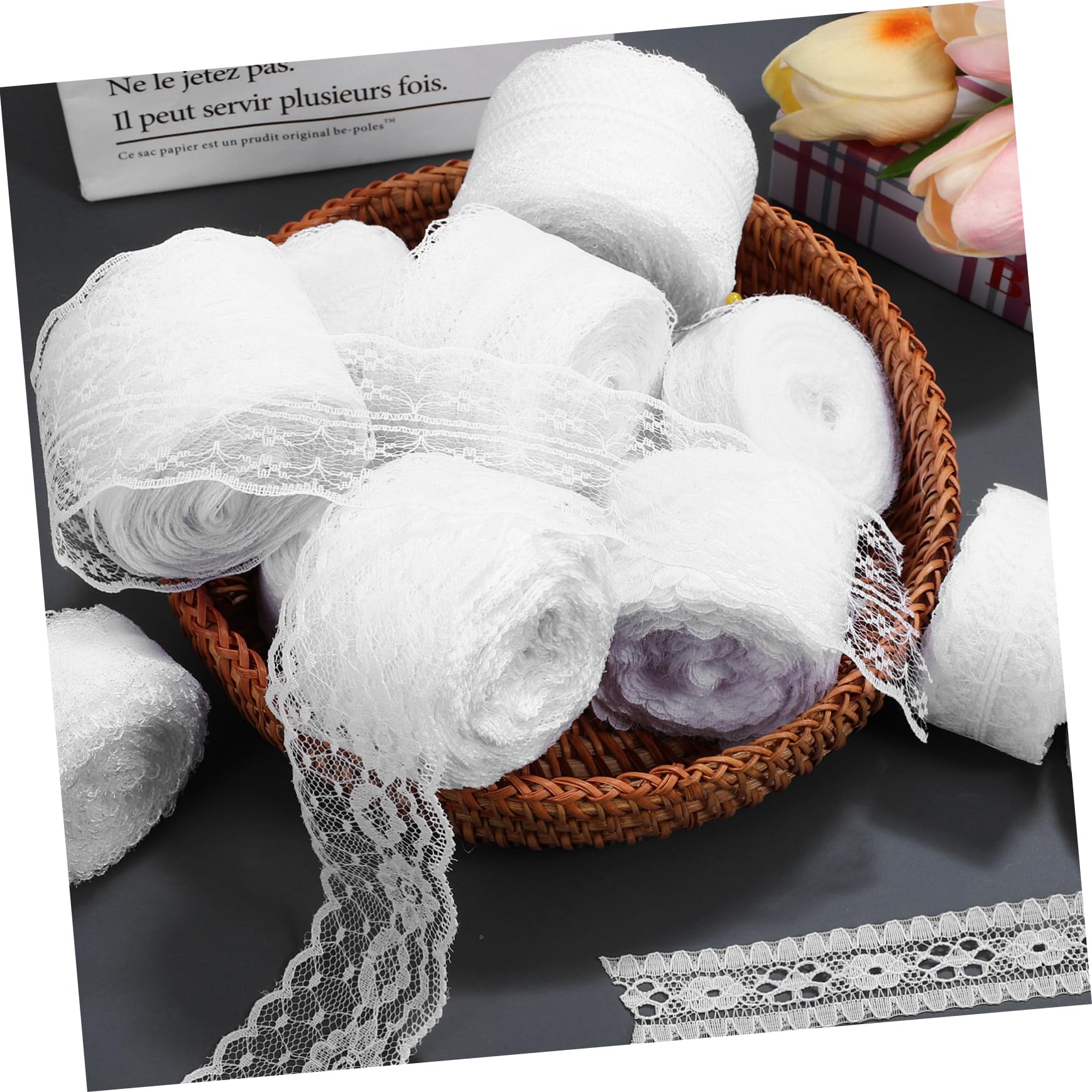 12rollos Cinta De Encaje Blanca Cintas De Encaje Para Manualidades Para Flores y Envolver Regalos