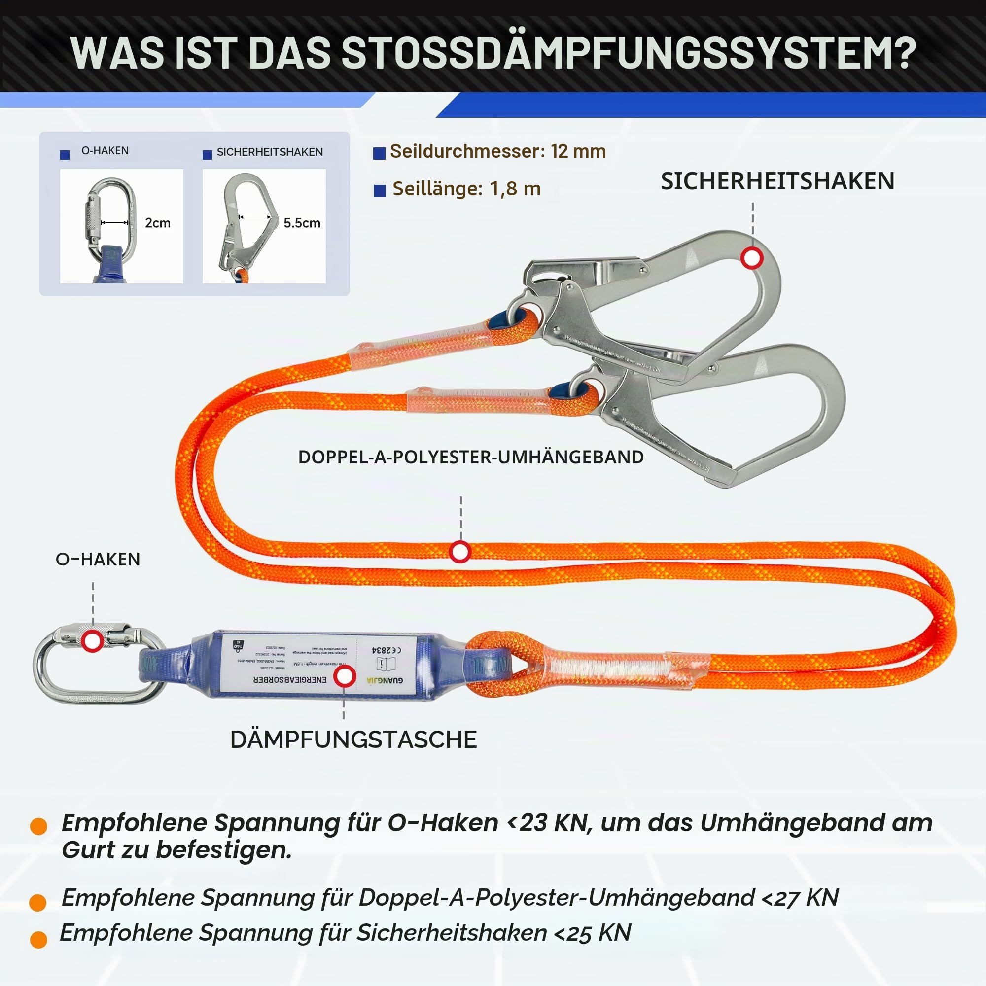 DIJJIG Anti-Fall Sicherheitsgurt-Set mit 1,8 m langem Schlüsselband, verstellbar, dicker Taillenschutz, verwendet für Hochgebirgsoperationen, Bauarbeiten, Baumpflege, CE-Zertifizierung