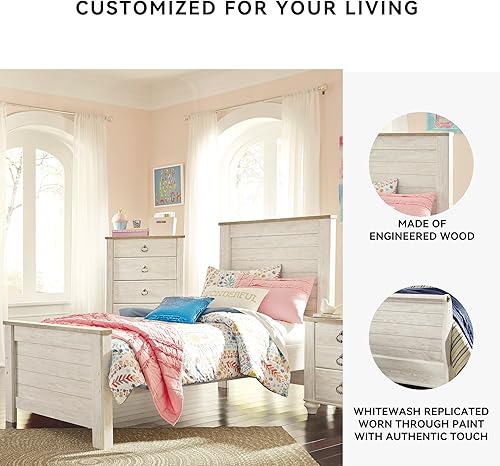 Miniatura 32 de Ashley Furniture Signature Design - Cabecero de panel completo Willowton – Estilo Contemporáneo – Tamaño Queen - Color Blanco.