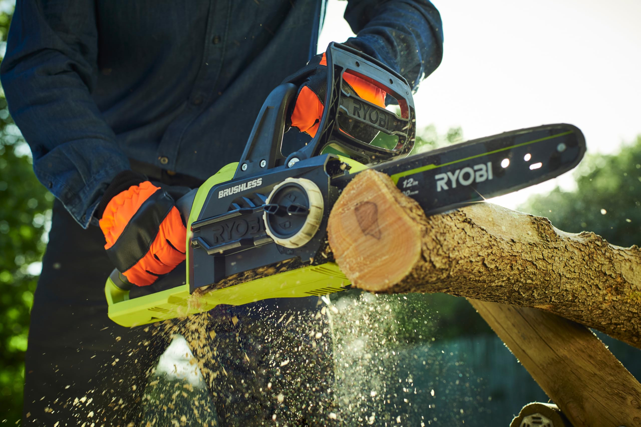 RYOBI - Motosierra Eléctrica Sin Cable a Batería 18V ONE+ Motor Brushless - Guía 30cm - Usos Regulares y Domésticos, Pequeña Poda, Producción de Leña - OCS1830