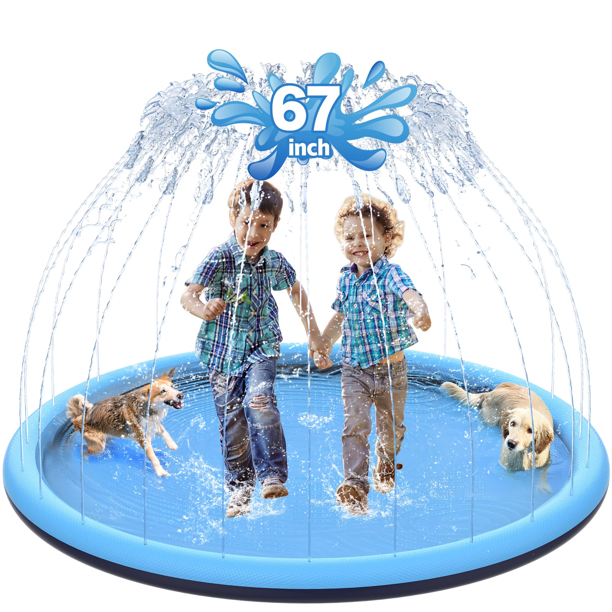 CACSPS 67 inch Non-Slip Splash Pad for Kids and Dog, Thicken Sprinkler Pool Summer Outdoor Water Toys, Extra Large Backyard Wading Pool for Children