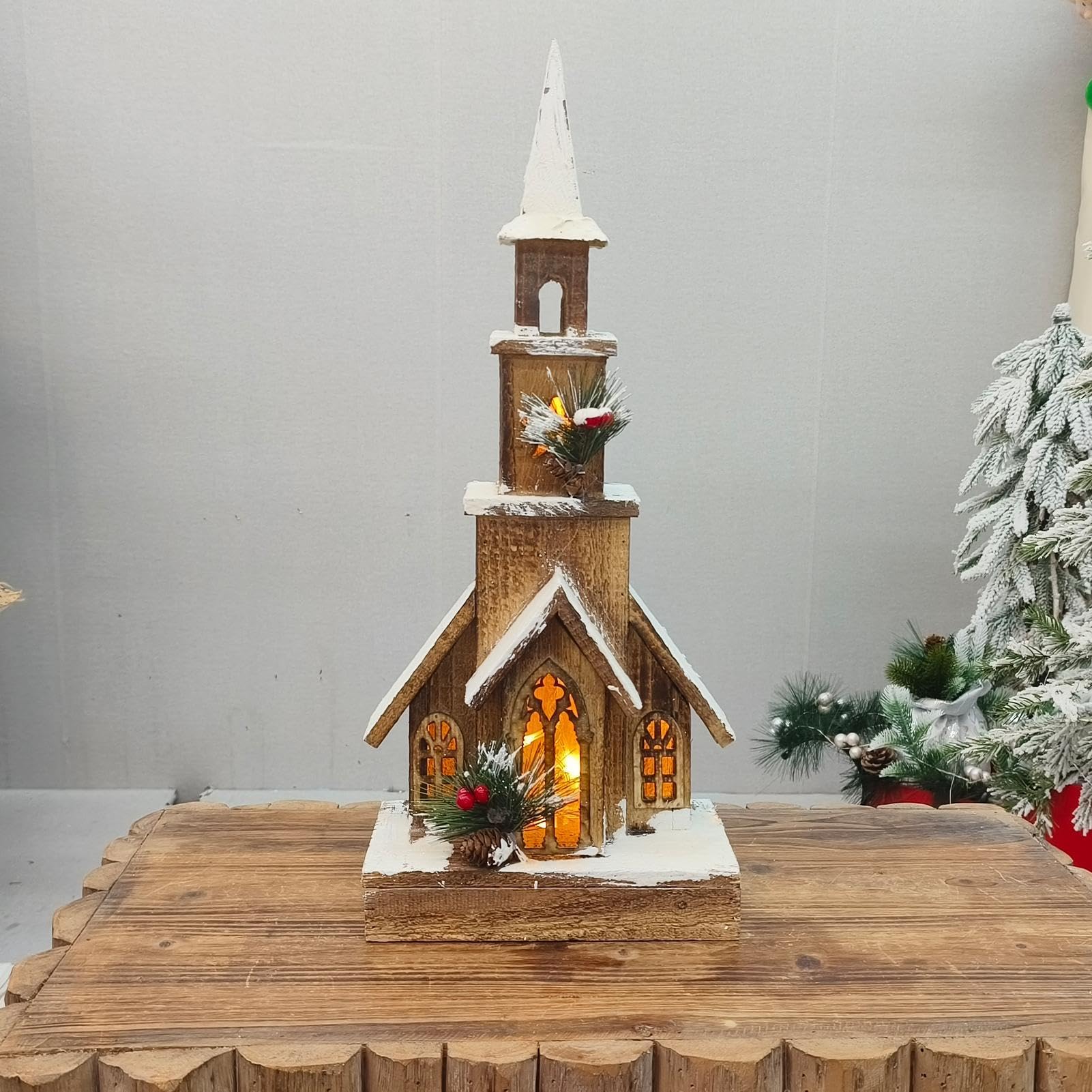 Casa del villaggio di Natale in legno con luce,Casa natalizia in legno ta | Case del villaggio di Natale con luce a LED per soggiorno, tavolo, negozio, camera da
