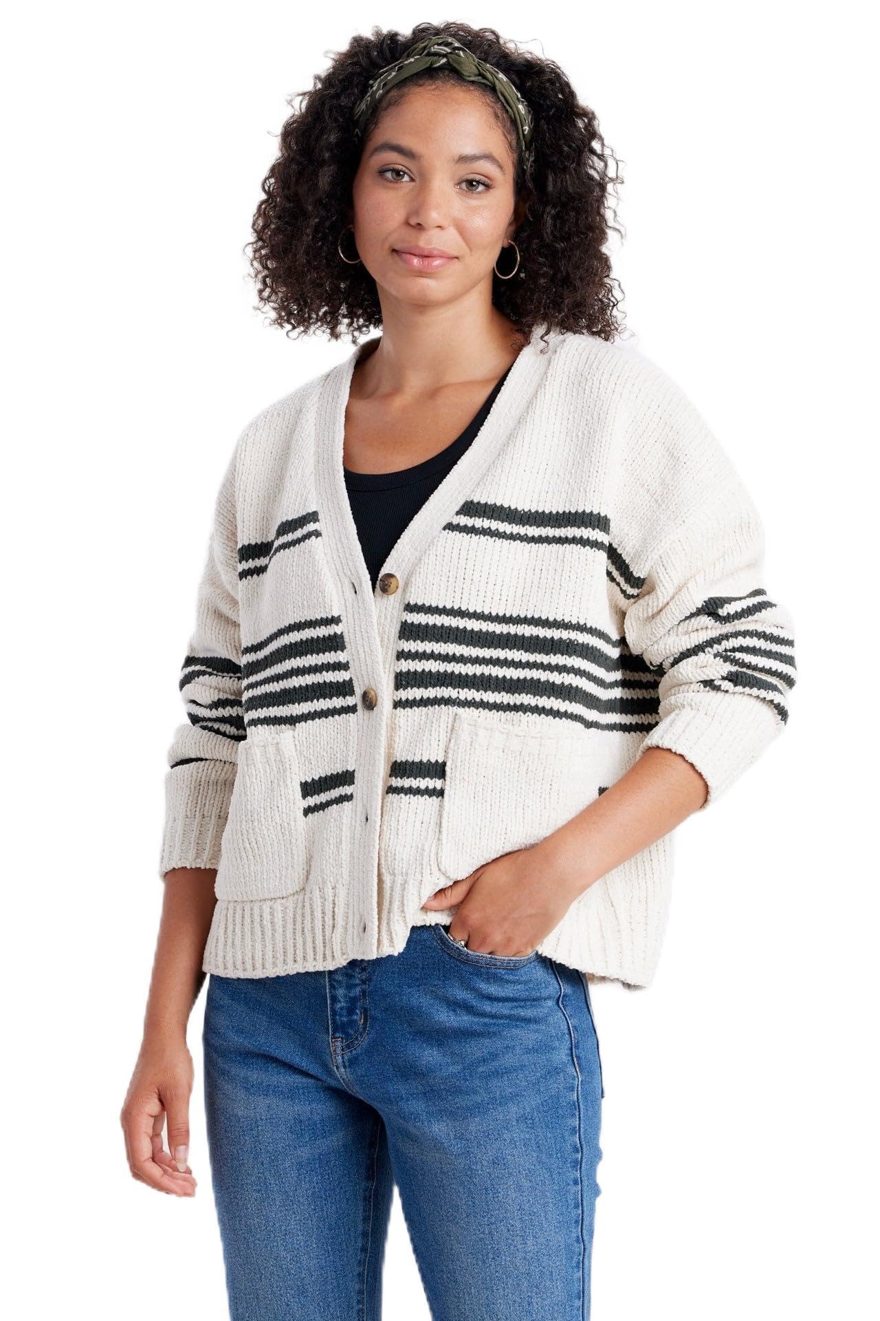 UNIONBAY Women's Julianne Stripe Varsity Cardigan Sweater