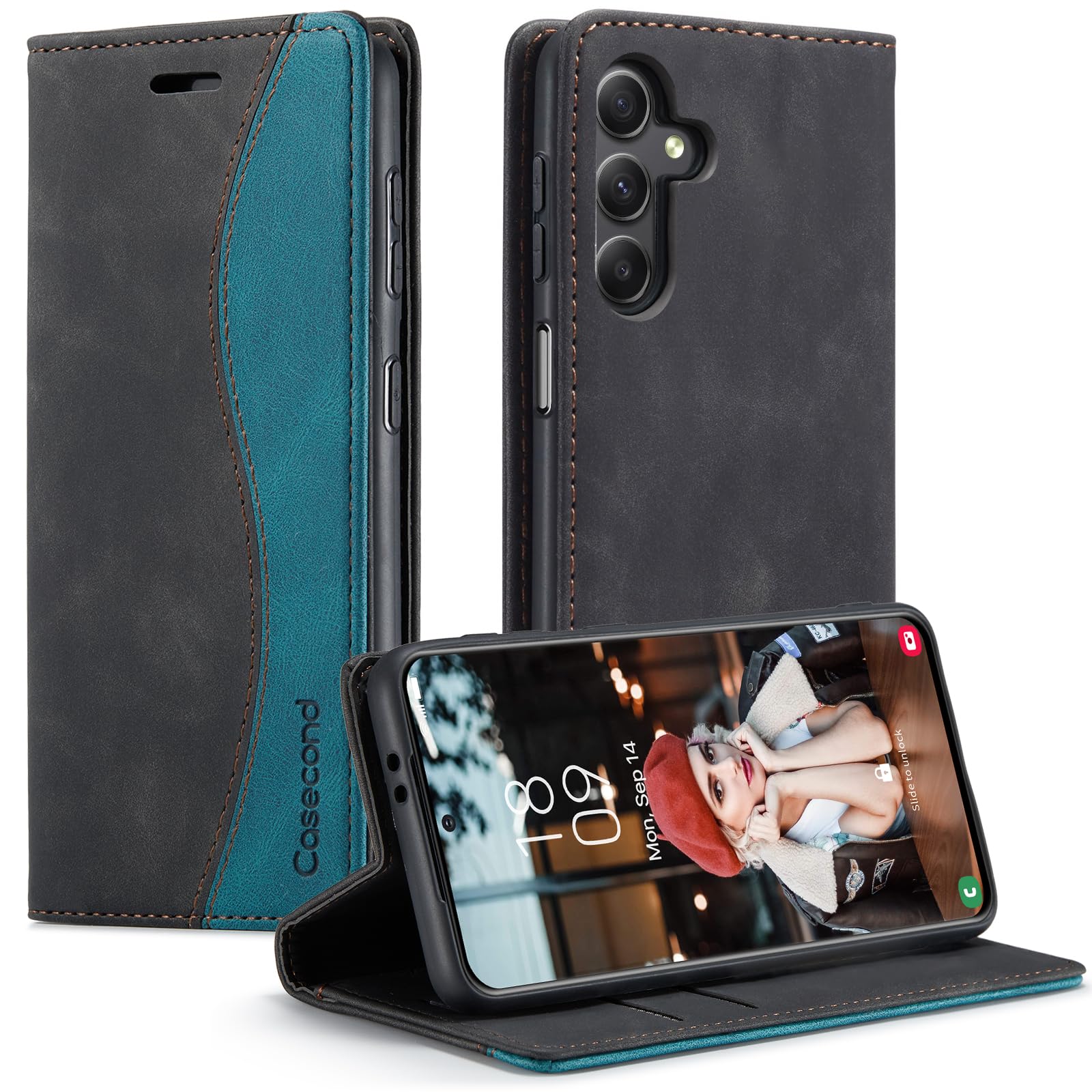 Casecond Funda para Samsung Galaxy A53 5G Cuero Premium Flip Folio Carcasa Case con Tarjetero Fundas Tapa Libro Magnético con Bloqueo RFID Proteccion para Mujeres Hombres - Azul Verde — view 22