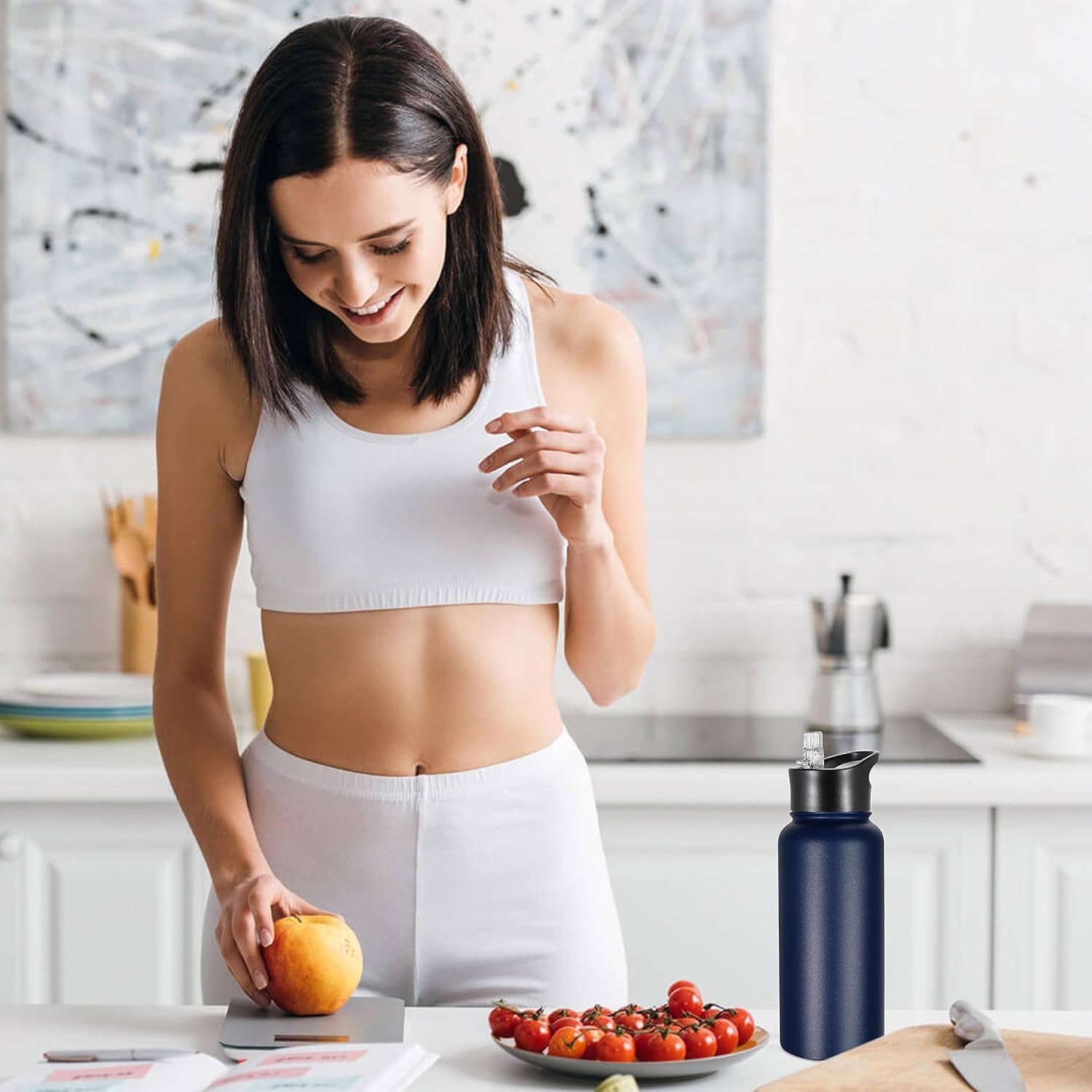 VEGOND 32 oz Insulated Water Bottle Bulk Stainless Steel Metal Water Bottles with Leak Proof Straw Lid & Spout Lid, Wide Mouth Double Walled Vacuum Travel Sports Bottle, 8 Pack - Image 7