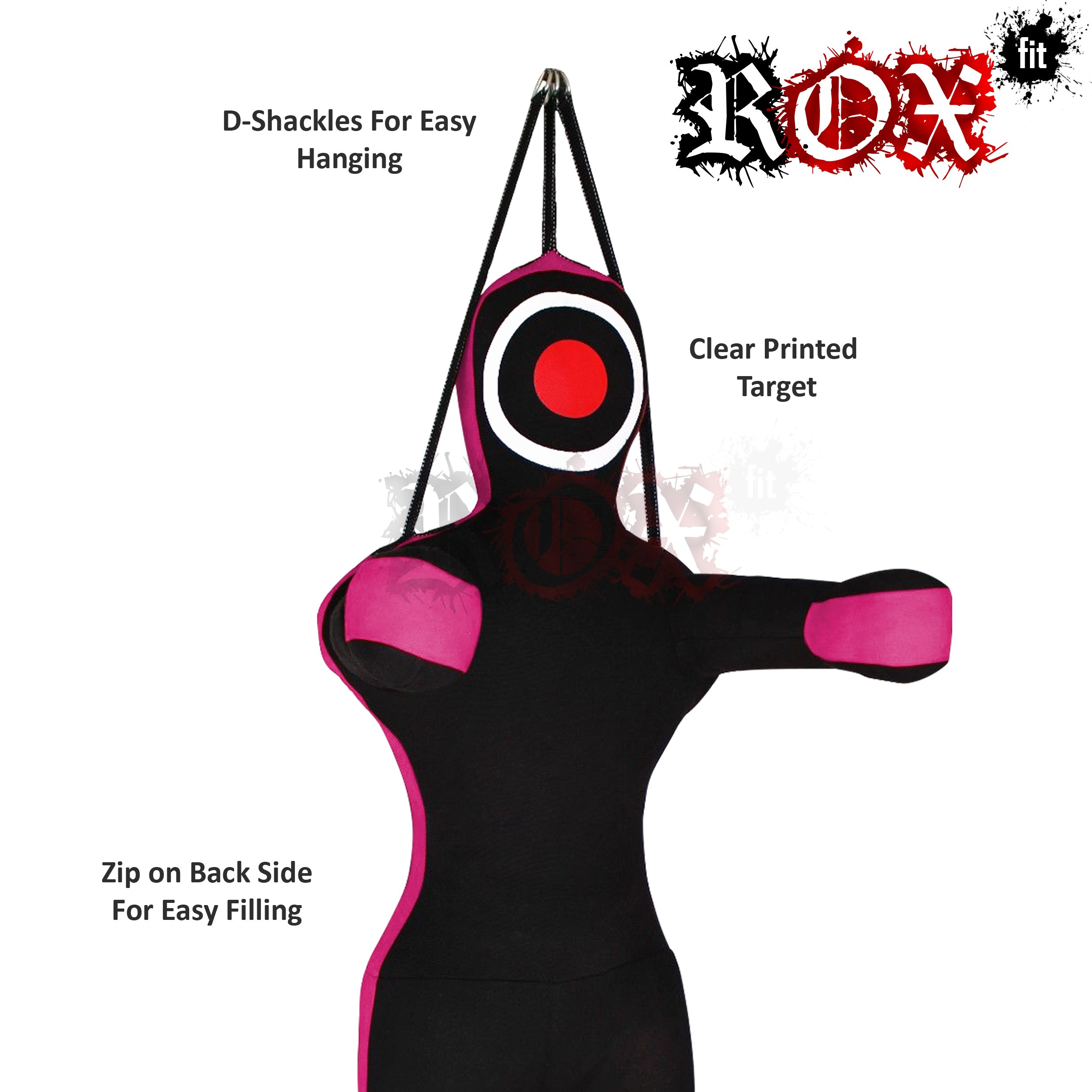 Grappling Dummy by ROX Fit MMA Punching Bag MMA Dummy - Hanging Style - Hands Front Black Pink (3 Foot (36
