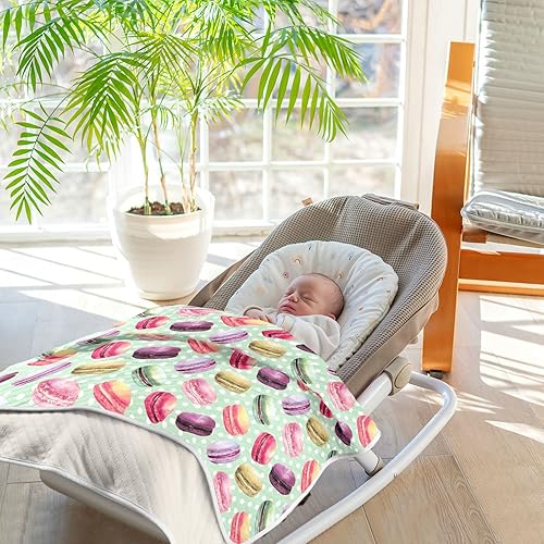 Miniatura 7 de Ollabaky Manta de algodón para niños y niñas, manta de algodón con diseño de macarrón, para cuna, cochecito, guardería, manta de recepción para