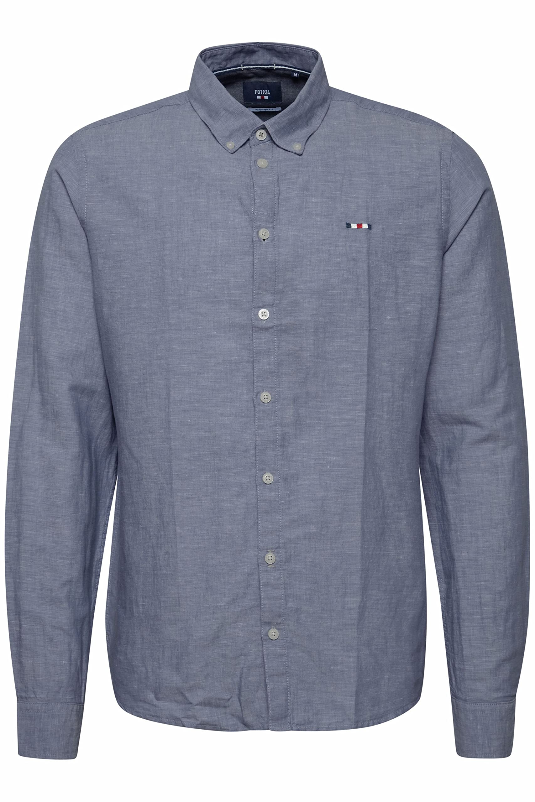 FQ1924 FQErlendur Herren Freizeithemd Hemd Herrenhemd Basic Button-Down-Kragen Logo-Stickerei Hochwertige Baumwoll-Leinen-Qualität