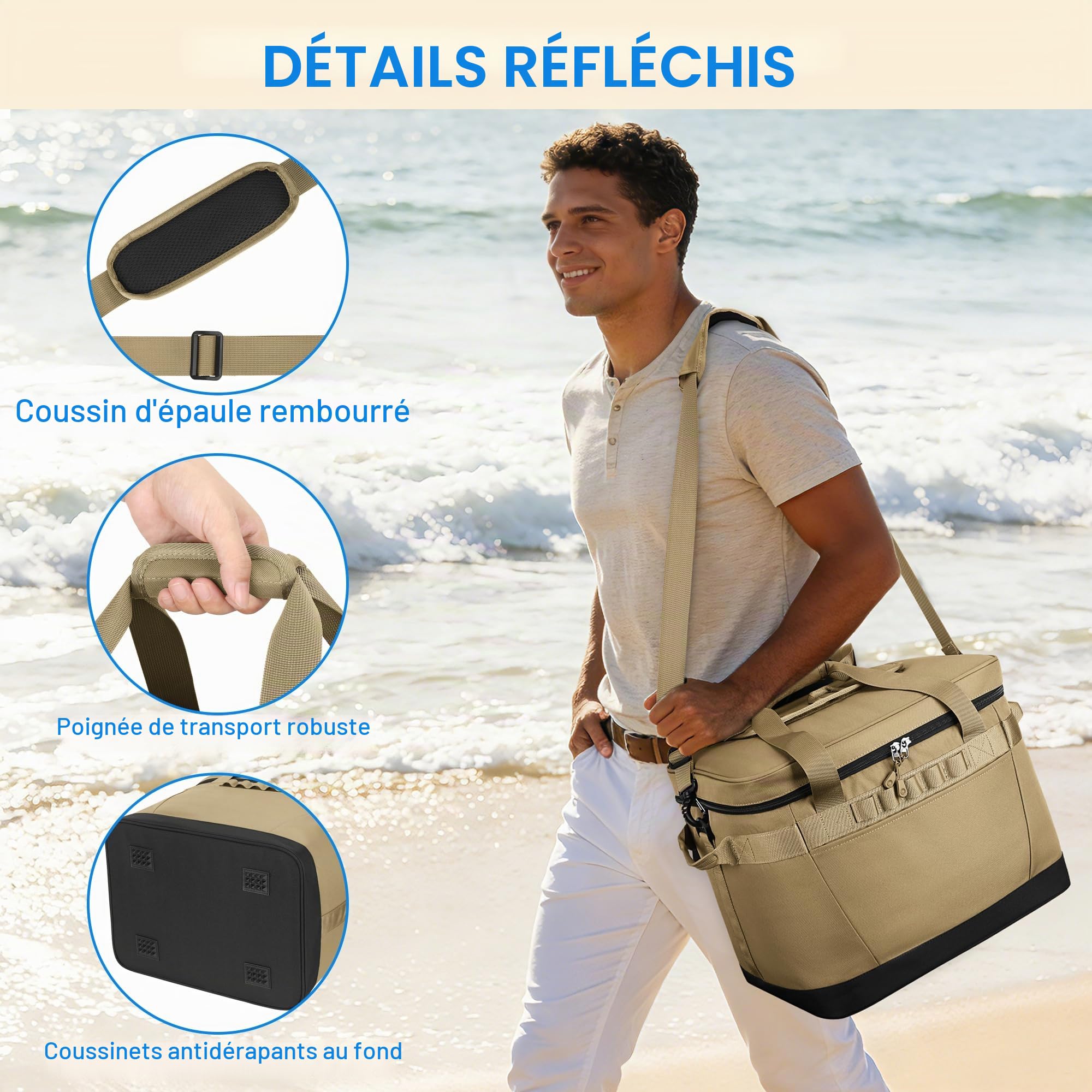 Glacière Souple, Grand Sac Isotherme Imperméable Anti-Fuite, Portable avec Bandoulière Amovible, Garde au Frais/Chaud pour Pique-Nique, Camping, Plage, Voyage