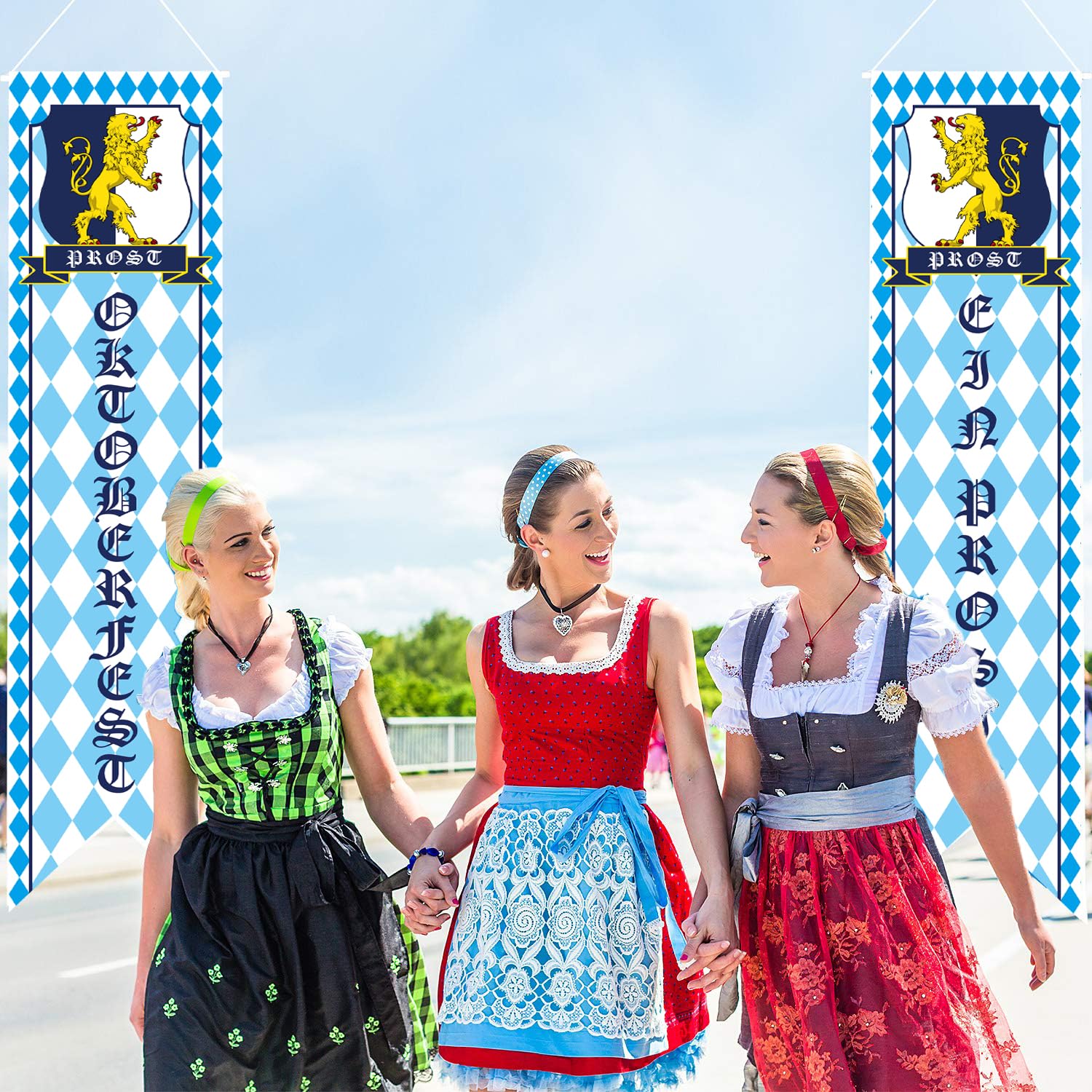 Oktoberfest Decorations Set - 'Ein Prosit' Banner & Check Flag, Polyester Party Decor For German Beer Festival