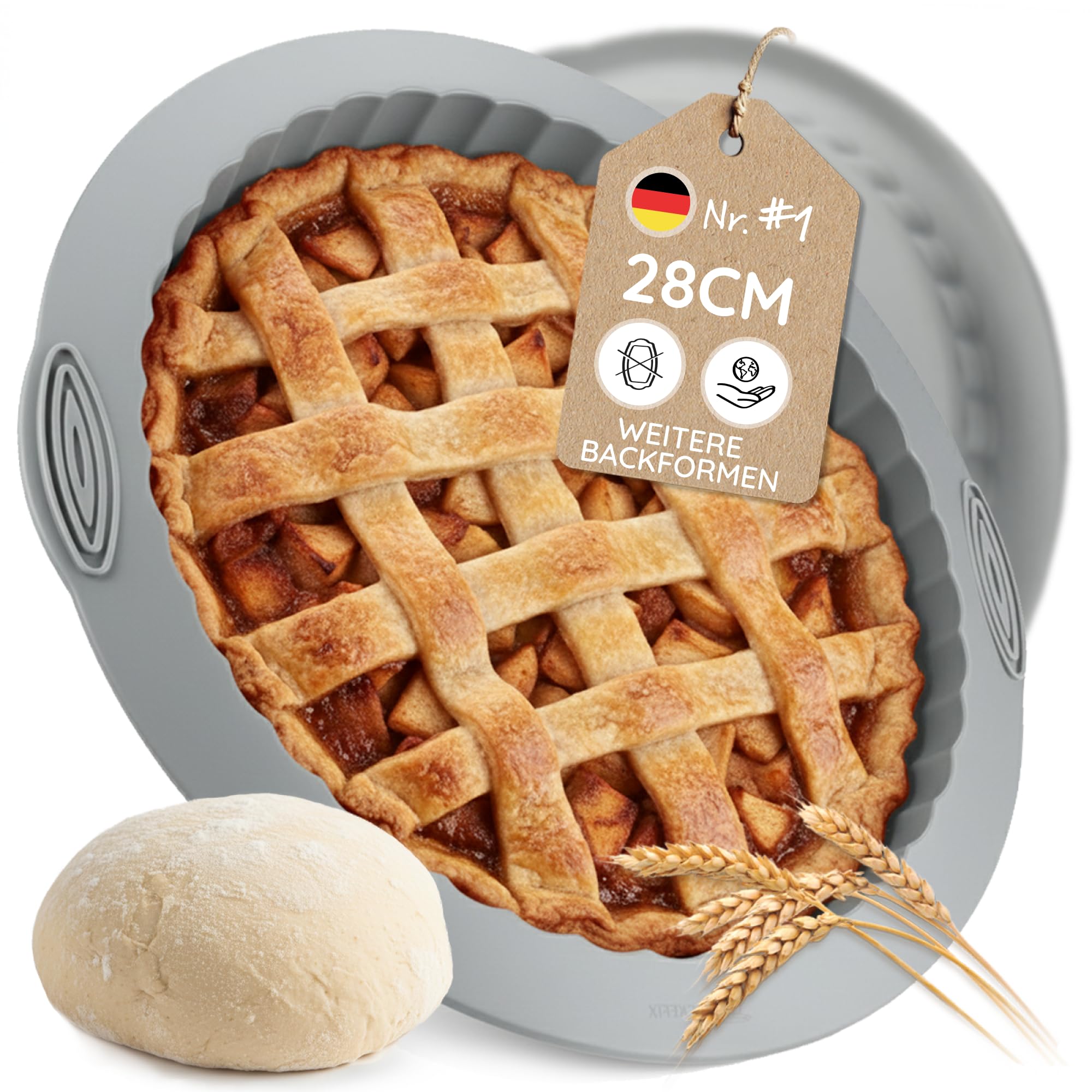 Backefix Tarteform 28cm Rund | 1800ml Kuchenform Silikon & Quicheform | Stabile Silikon Backform mit verstärktem Rand & extra starkem Griff | Ideal als Obstkuchenform säurebeständig | BPA- & PFAS-frei