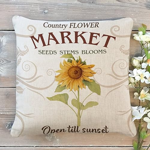 Miniatura 5 de Funda de almohada con diseño de flores de campo, diseño de girasol, abierto hasta el atardecer, 16 x 16 pulgadas, almohada decorativa para el hogar,
