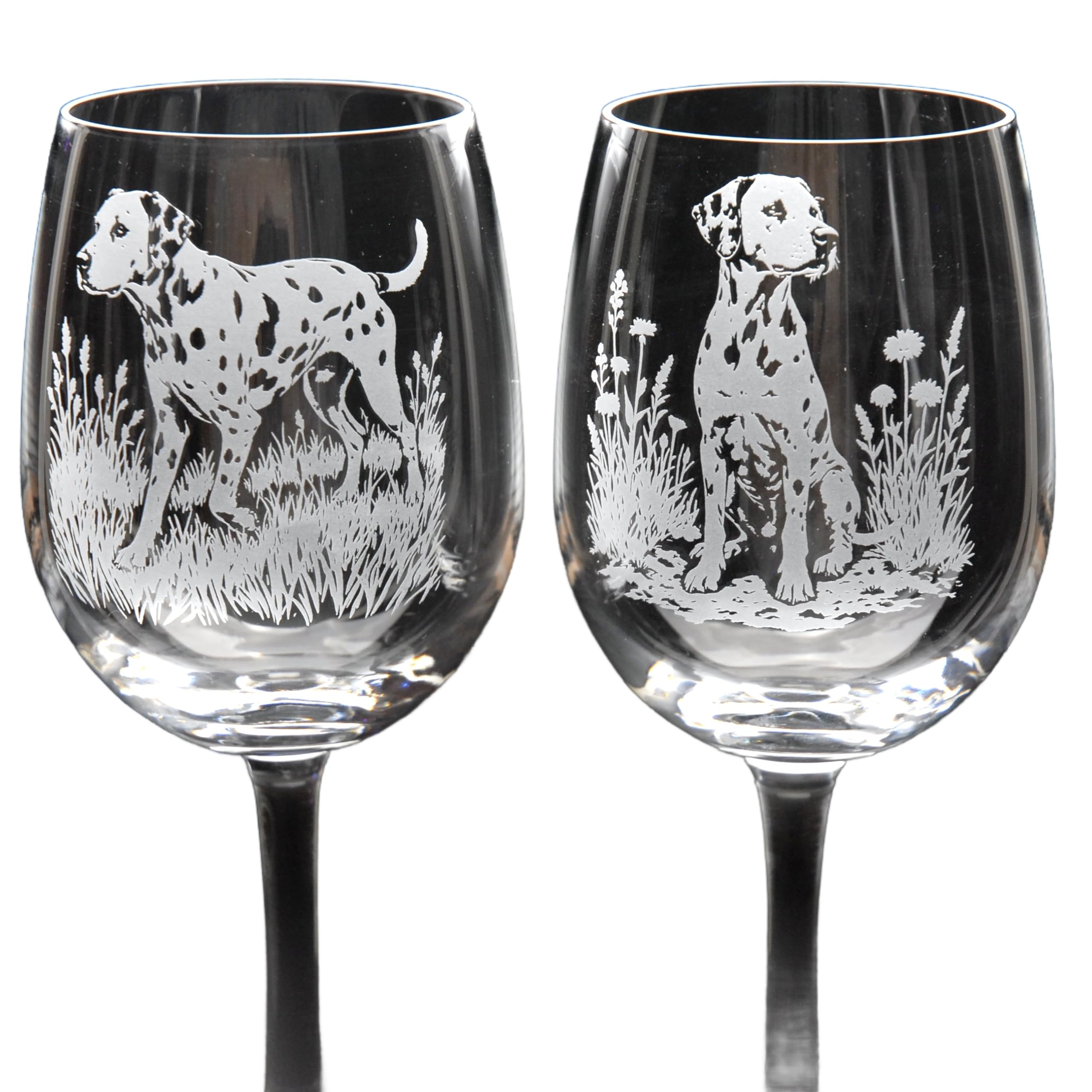 GLYPTIC Glass Art Dalmatian Dog Placement Hand Etched/Engraved Crystal Wine Glass