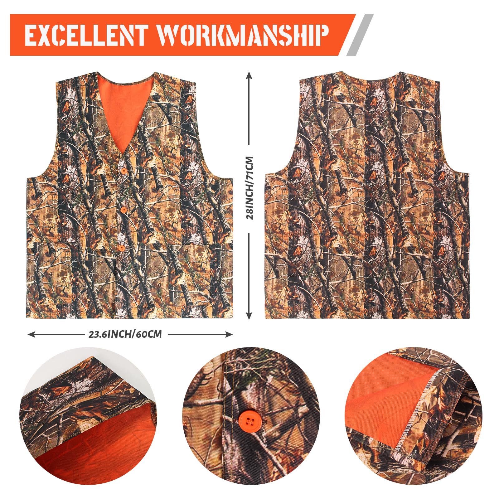 Yewong 5 Pieces Camouflage Outdoors Hunting Vest and Hat Set for Men Women Hiking Fishing Jungle Game (Leaves Pattern-B)