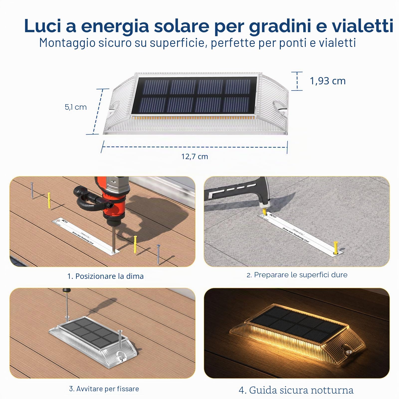 Luci Solari da Esterno Giardino, 2 Colori in 1 Lampada Solare da Esterno | Alinana 6 Pezzi Luce Solare per Giardino, Patio, Scale, Vialetto, Marciapiede, Patio(Bianco Caldo/Bianco Freddo)