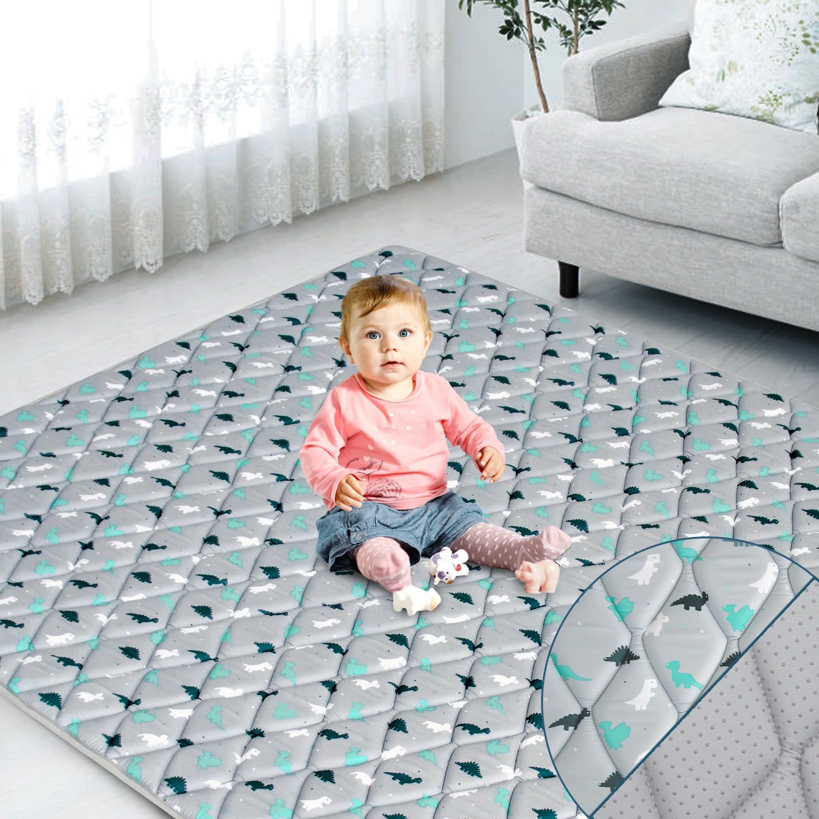 Premium Foam Baby Play Mat 50" X 50", Play Mat for Babies and Toddlers, Baby Floor Play Mat Non Slip, Kids Play Mat for Playpen, Thick One-Piece