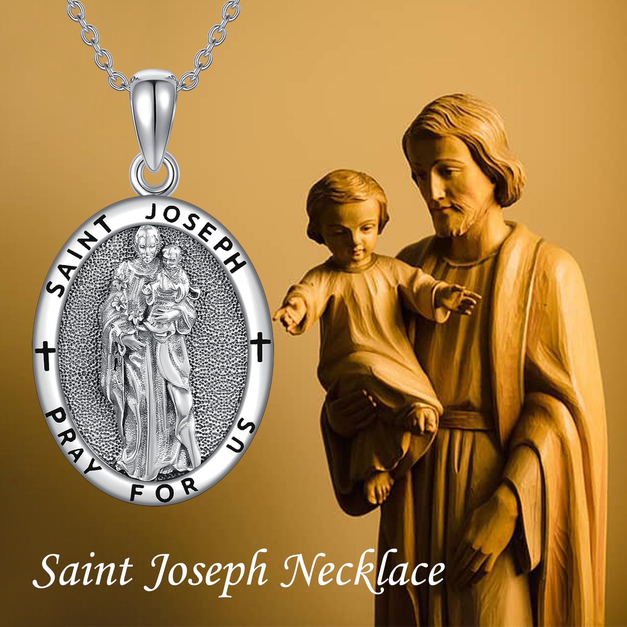 DAYLINLOVE Saint Józef medal łańcuszek srebrny 925 St. Józef wisiorek Święty Naszyjnik Religia Jewelry Biżuteria ochronna dla mężczyzn i kobiet, Srebro szterlingowe, not known