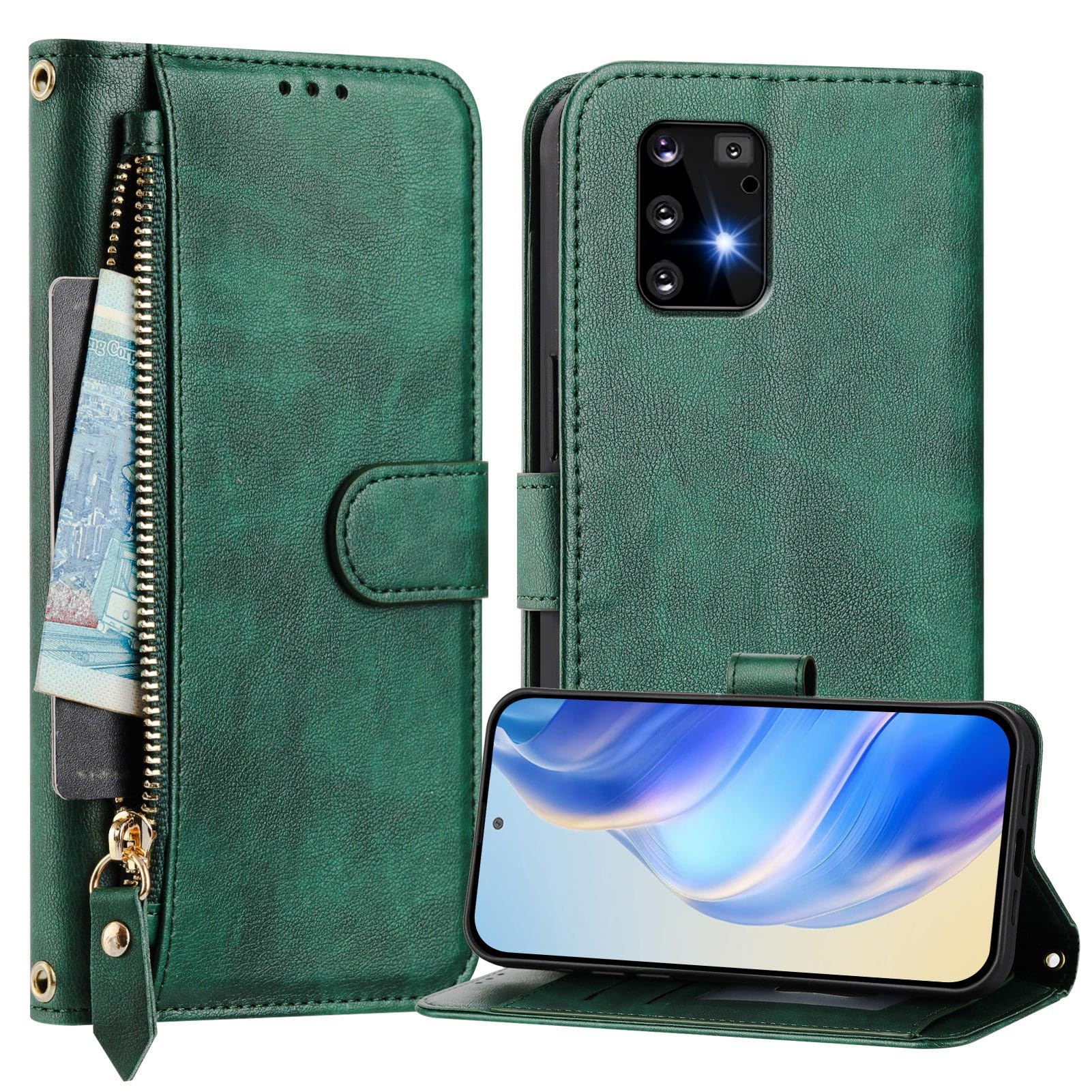 Wallet Case Compatible with Samsung Galaxy S10 Lite Cover, PU Leather Flip Stand Phone Case with 7 Card Slots & Hand Strap, Shockproof Protection Cover for Samsung Galaxy S10 Lite (Green)