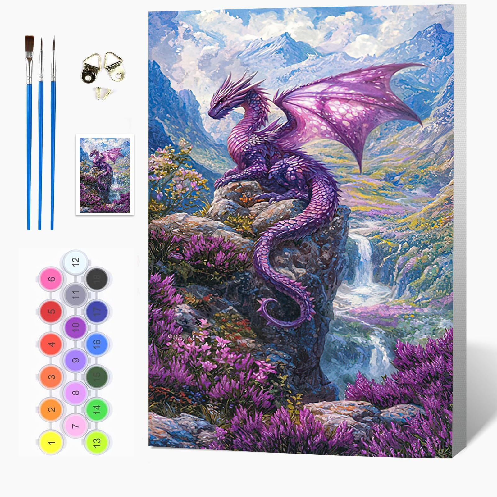 Auremi Dragons Paint by Numbers Kits Kids Adults, Animals Painting by Number Kits On Canvas,Framed DIY Color Oil Painting Acrylic Paints,Home Wall Decor 20x30cm