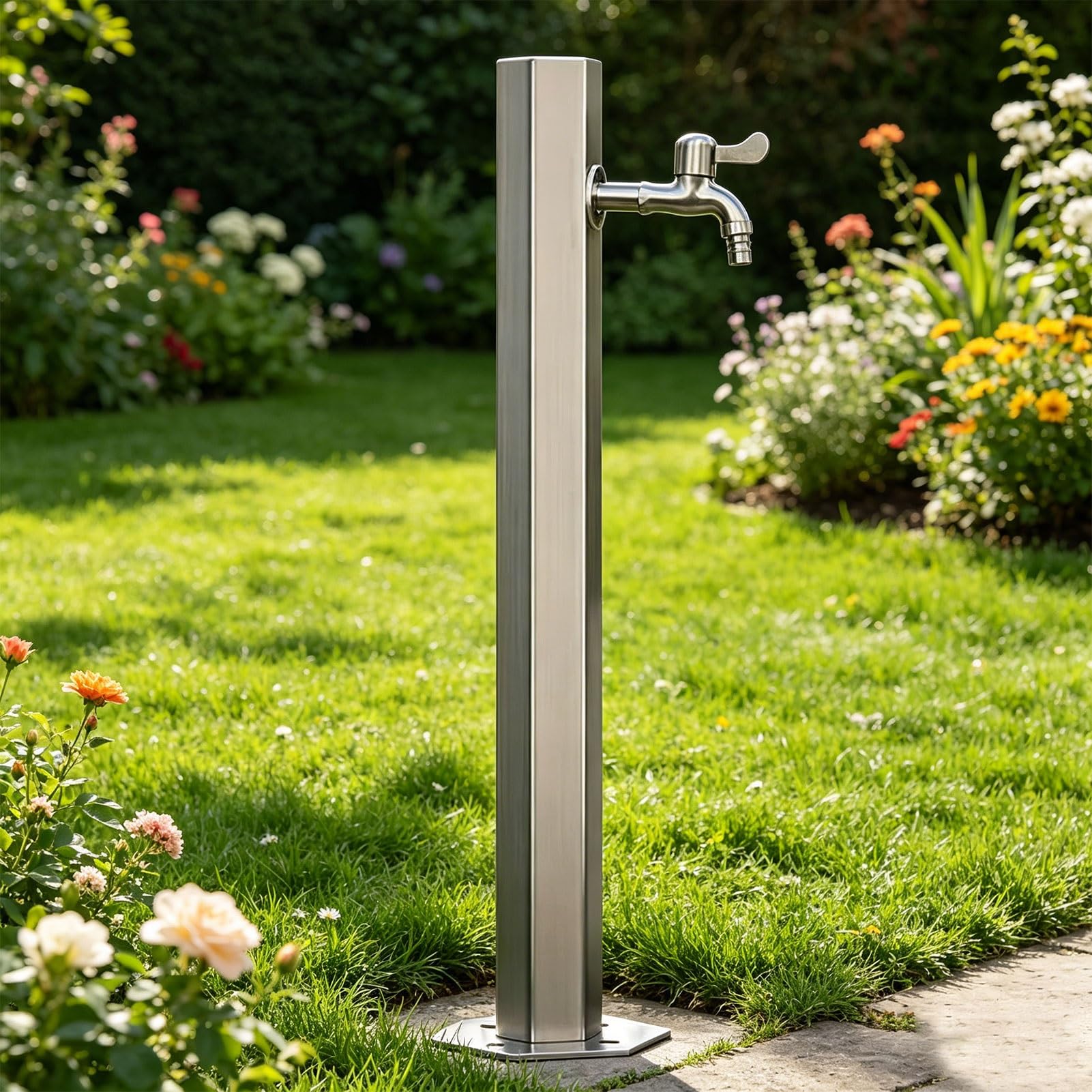Sxbhdm One Color 304 Stainless Steel Vertical Garden Water Column, Freestanding Hose Stand With Faucet, Outdoor Antifreeze Faucet Dispenser, Hydrant Water Feature Fountain(Slim Height: 86Cm/33.9In)