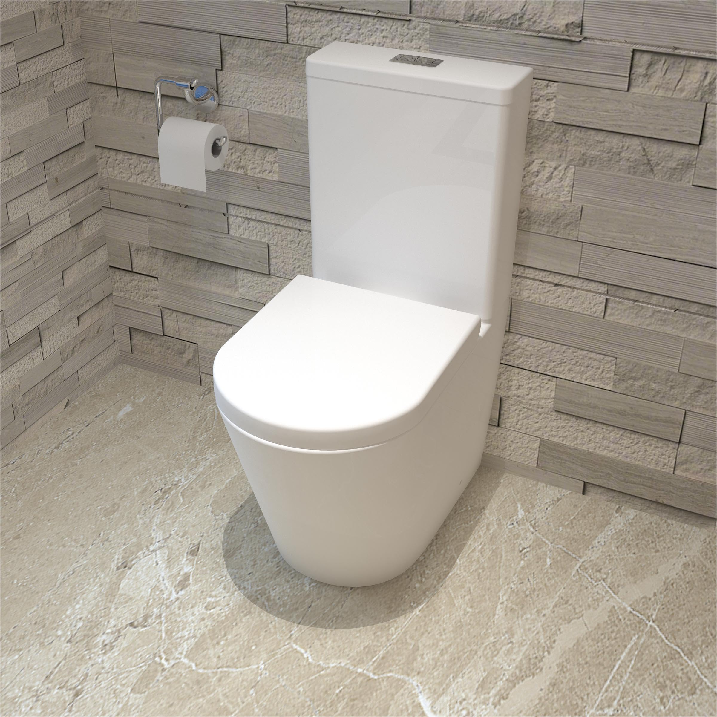 MYB Bathroom Rimless Close Coupled Toilet Pan Cistern Soft Close Seat (PP) WC
