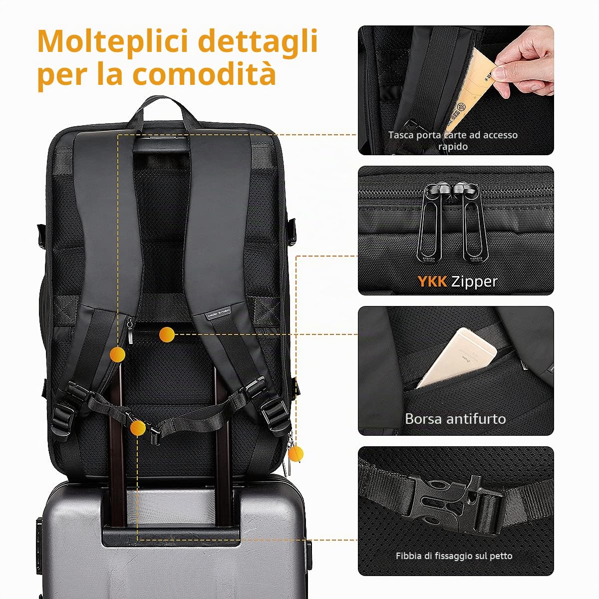 MARK RYDEN Zaino per Laptop a Prova di Furto, 15,6 pollici/ 17 pollici Zaino da Lavorocon Caricatore USB, 40L zaino da Viaggio Impermeabile, Nero