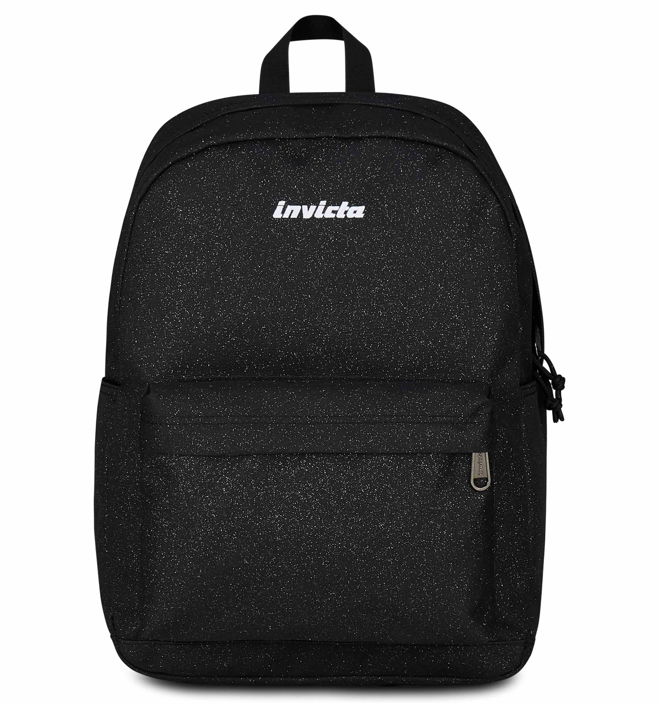 Invicta Zaino Scuola Carlson, Nero Scintillante, Mono Scomparto Con Tasca per PC e Tasca per Borraccia, 24 lt, Scuola Media e Superiore, Zaino Ragazza