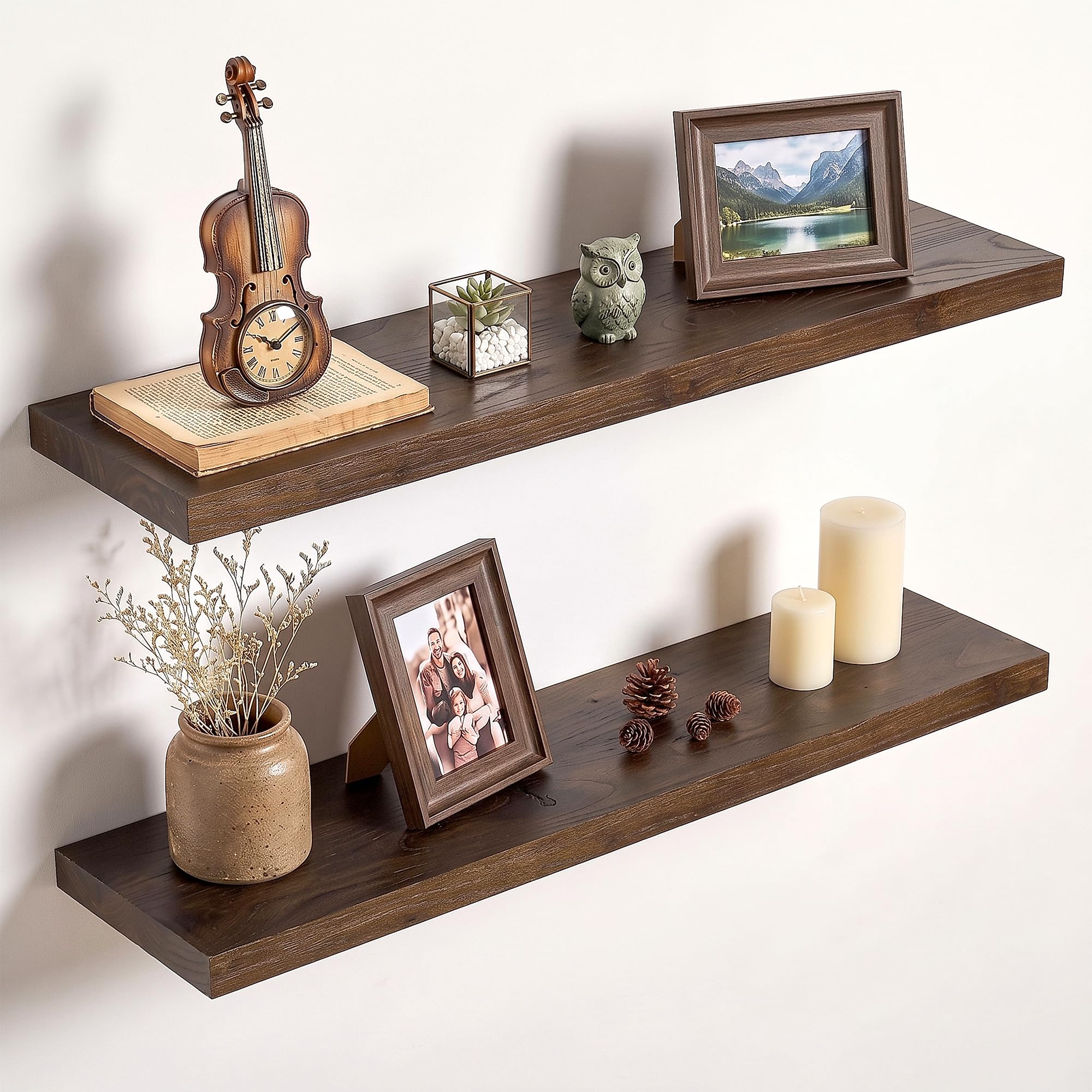 Vivelove Elm Wood Floating Shelf 36x8” Set of 2, Dark Walnut