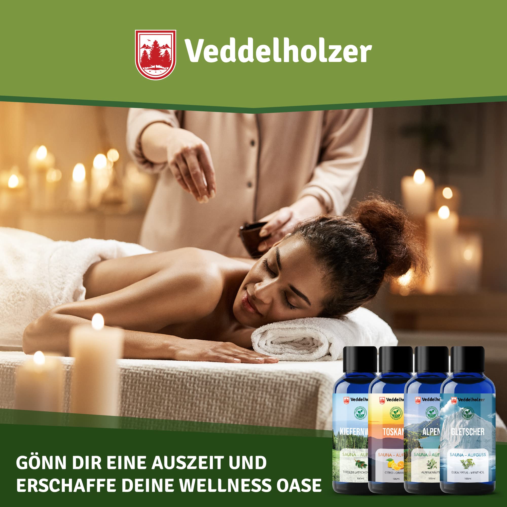 Veddelholzer Bio zestaw upominkowy do sauny, 4 x 100 ml, różne olejki do sauny, zapach do sauny, akcesoria do sauny, wszystko w jednym zestawie do sauny, środek do zaparzania w 100% z naturalnych