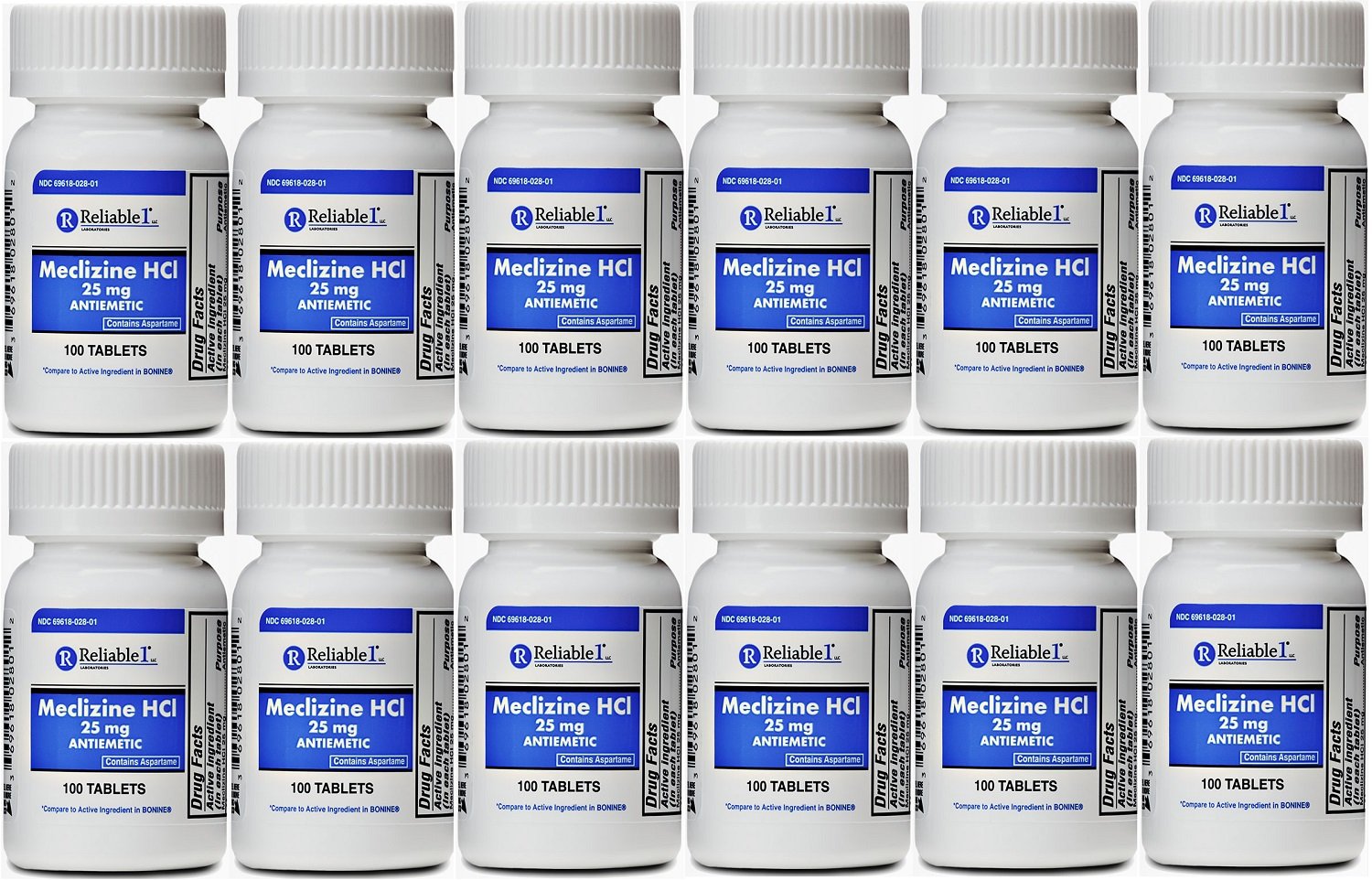 Meclizine 25 mg Generic Bonine Motion Sickness 100 Chew Tablets Pack of 12