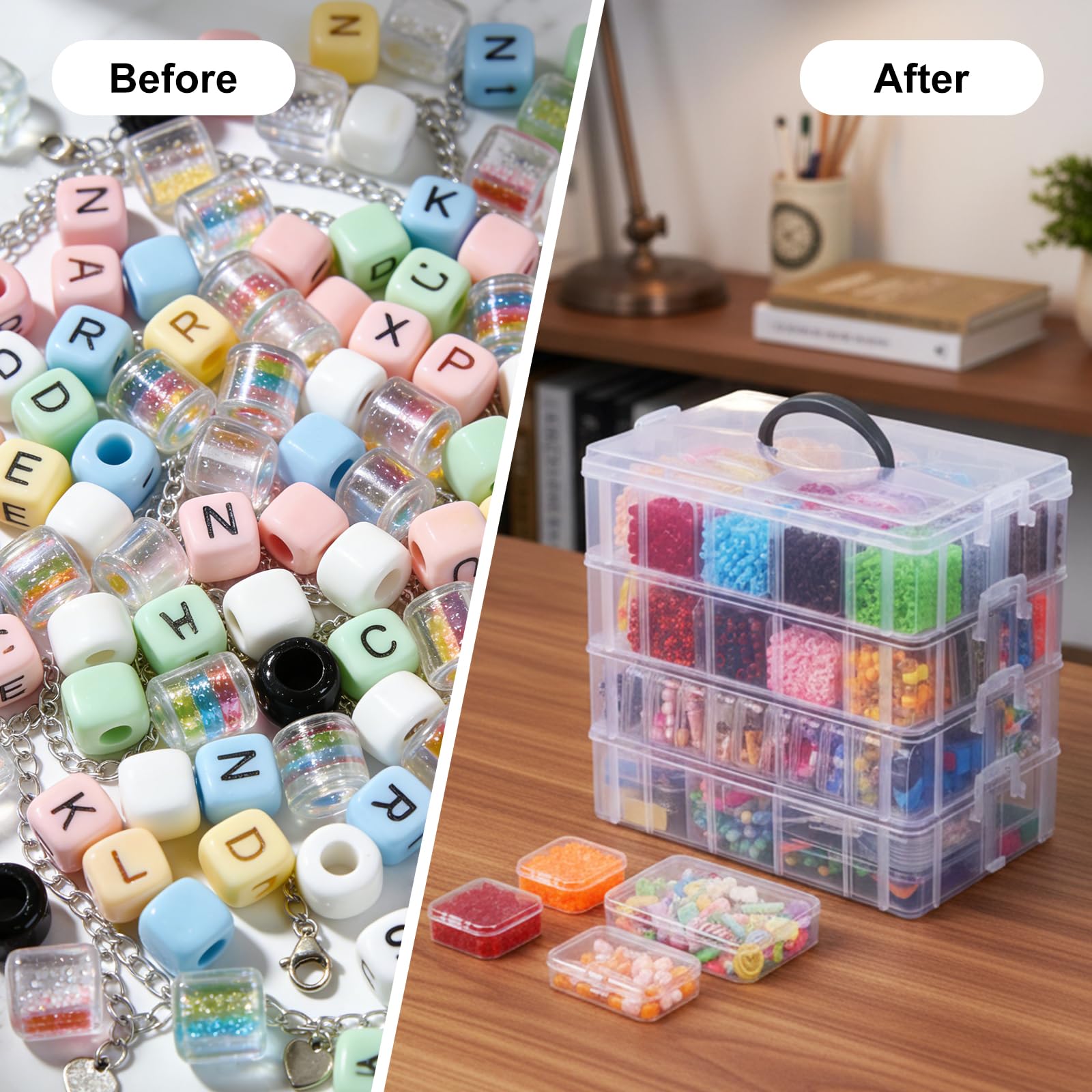 SGHUO Scatola organizer per perline, 84 pezzi, contenitori impilabili a 4 ripiani, per lavori artistici, nastri washi, giocattoli per bambini, gioielli, prodotti di bellezza e cucito