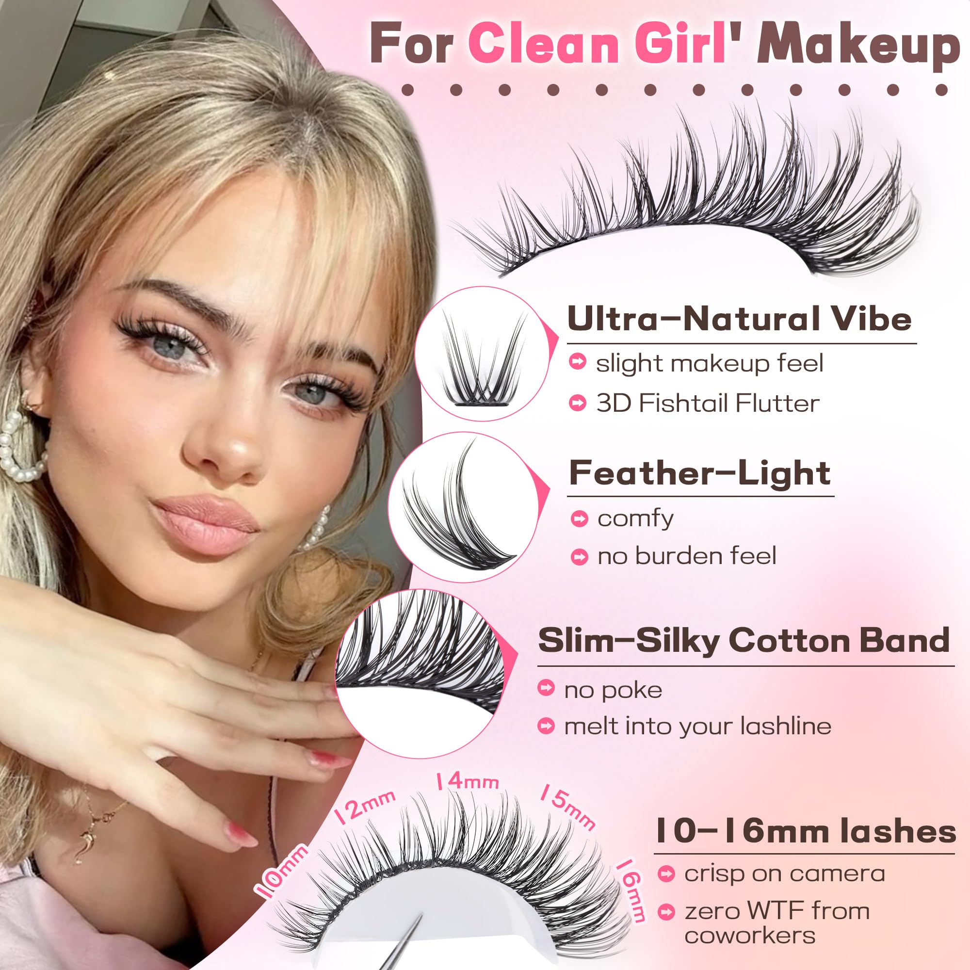 Goddvenus Cluster Lashes Kit Wispy Natural 300pcs Eyelashes Clusters 10-16mm DIY Eyelash Extensions Kit C Curl Individual Lashes for DIY Lash Extension - 3