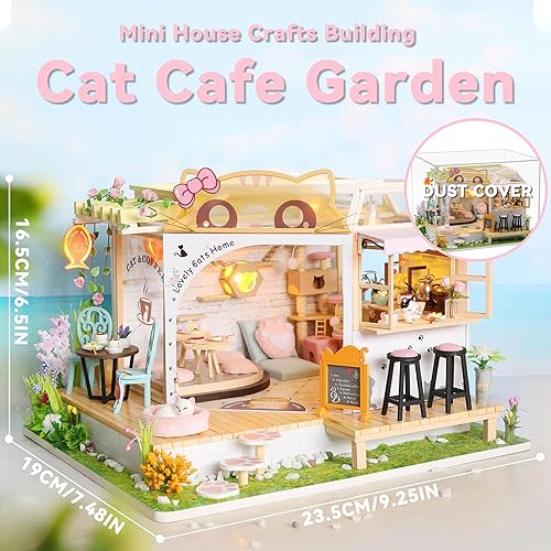 Miniatura 2 de Flever Kit de casa de muñecas en miniatura para bricolaje, habitación creativa con muebles para regalo romántico de San Valentín (jardín de gatos)