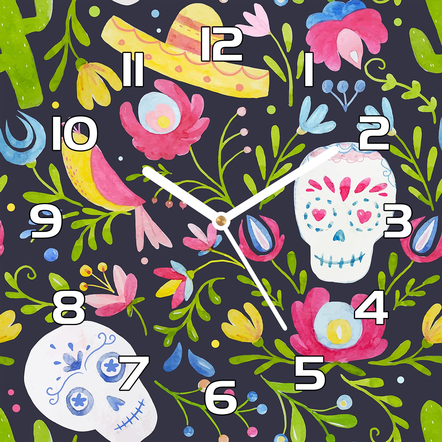 Horloge en verre de sécurité 30x30 cm Coloray impression haute définition design mexicain