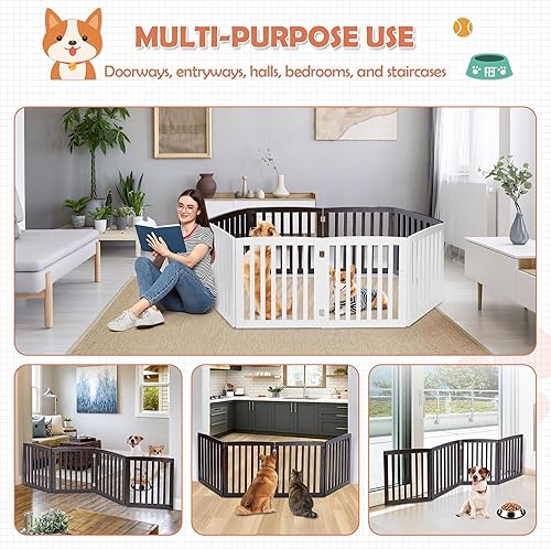 Miniatura 9 de Puerta para perros para mascotas, para casa, escaleras, pasillos, puertas de 24 pulgadas, 4 paneles, valla plegable para perros para interiores,