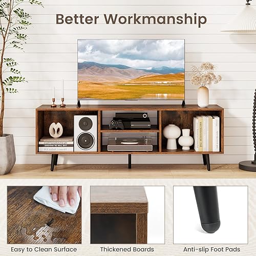 Miniatura 7 de Giantex Moderno soporte de TV para televisores de hasta 55 pulgadas, centro de entretenimiento de TV con almacenamiento, estantes abiertos y 5 patas