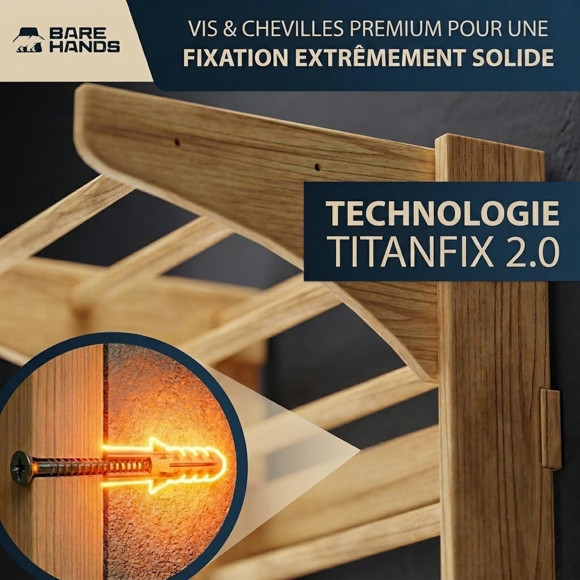 Bare Hands Espalier en Bois pour Adulte et Enfant – Échelle Suédoise Ultra Robuste Jusqu’à 200 kg – Espalier Gym & Musculation pour la Maison – avec ou sans Barre de Traction et Barres à Dips