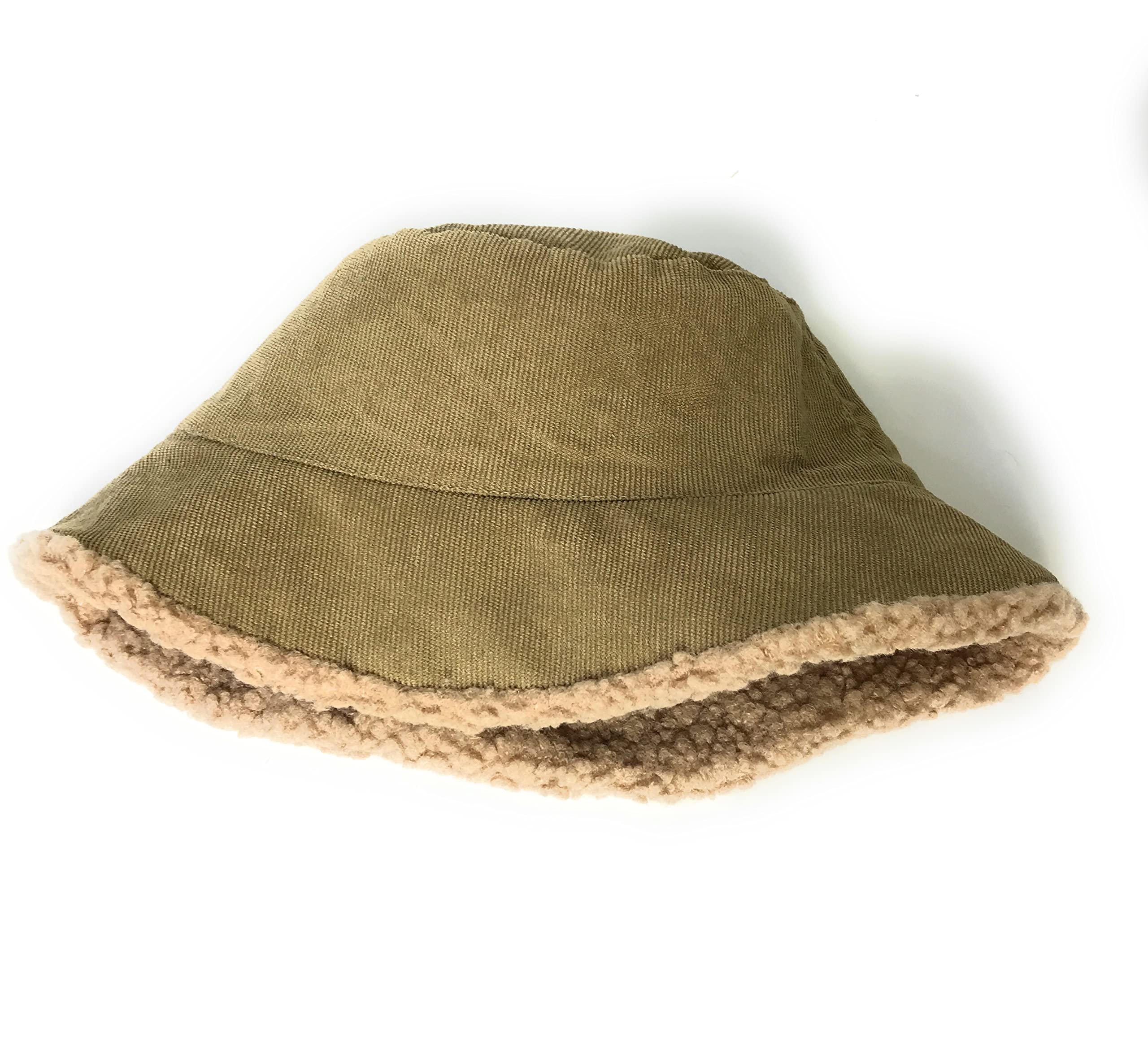 Kgm Unisex Olive Cool New Cord Bucket Hat With Borg Teddy Bear Fleece Lining Men's Women's Hats (Olive)