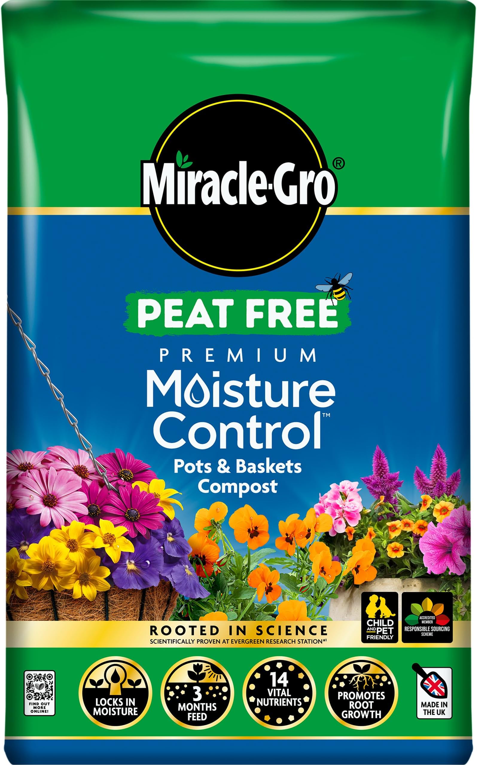 Miracle-Gro PEAT FREE Premium Moisture Control Compost, 40 Litres, Brown
