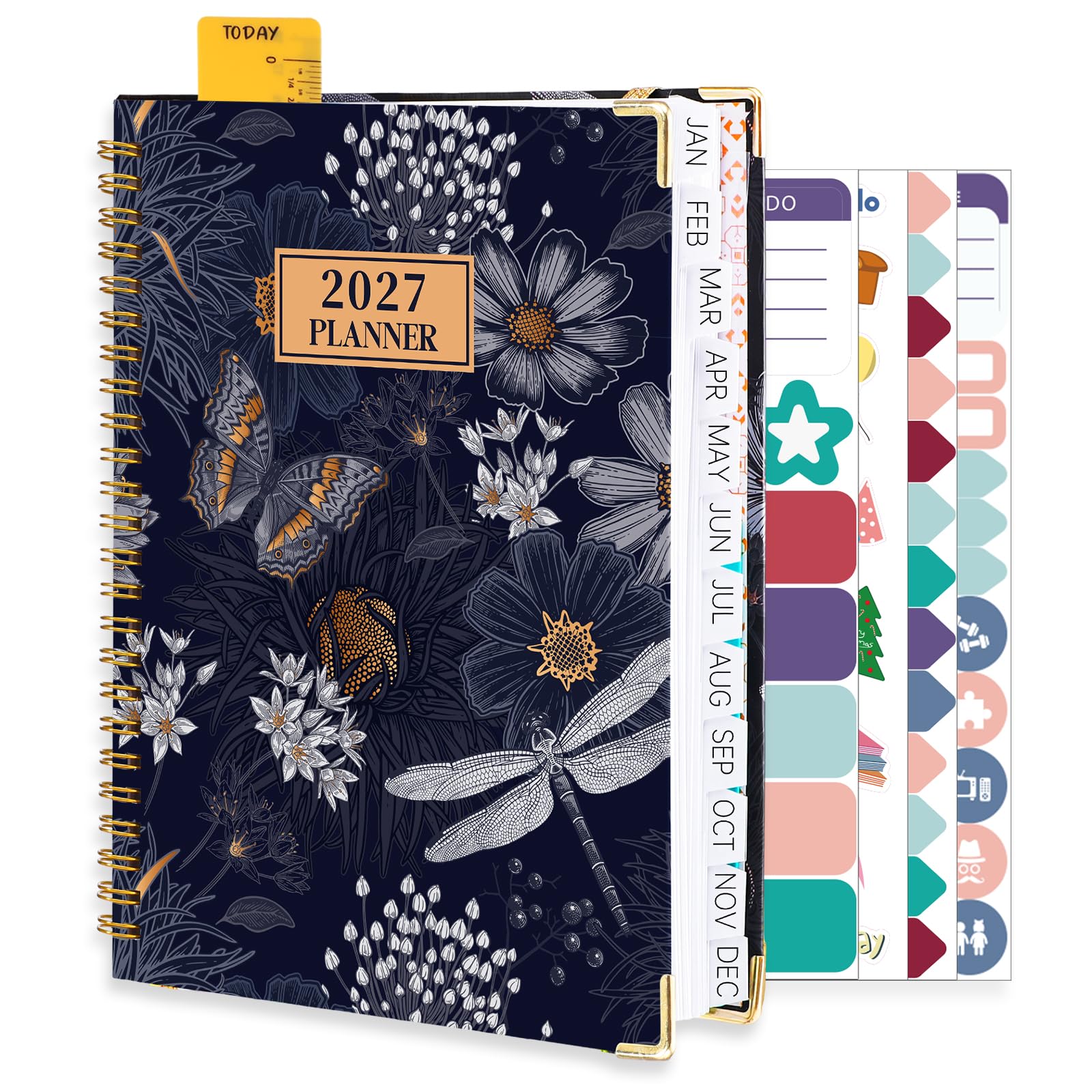 Diary 2027, A5 Weekly Planner Notebook from Jan. to Dec. 2027 with Monthly Tabs, Stickers, Ruler Bookmark, Week to View for Study Plan, Work Schedule Record and Daily Life