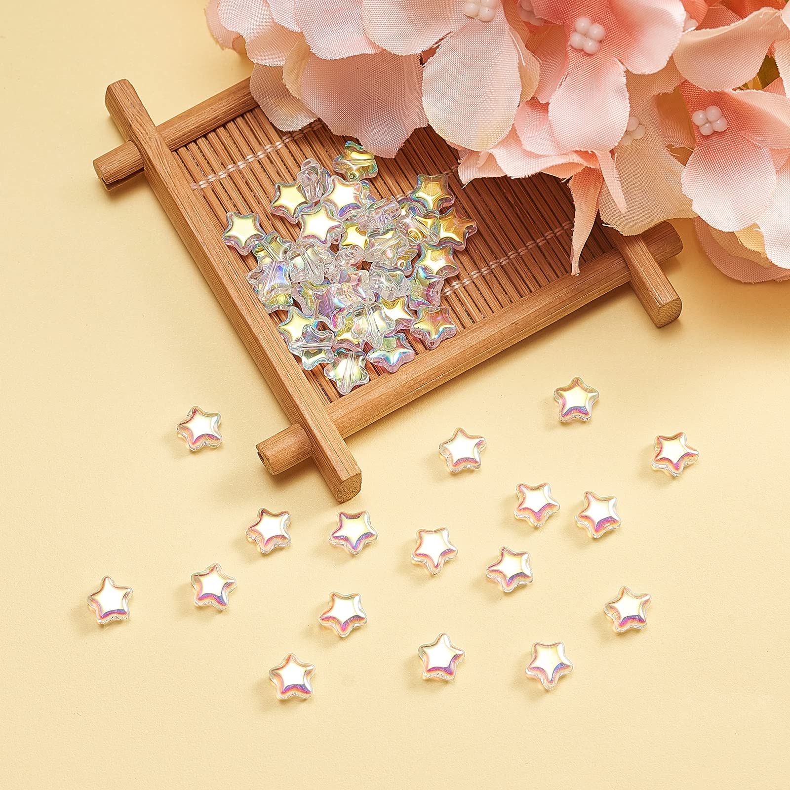 Lot de 100 perles à facettes en plastique transparent Motif flocon d'étoile Bleu clair 10 mm