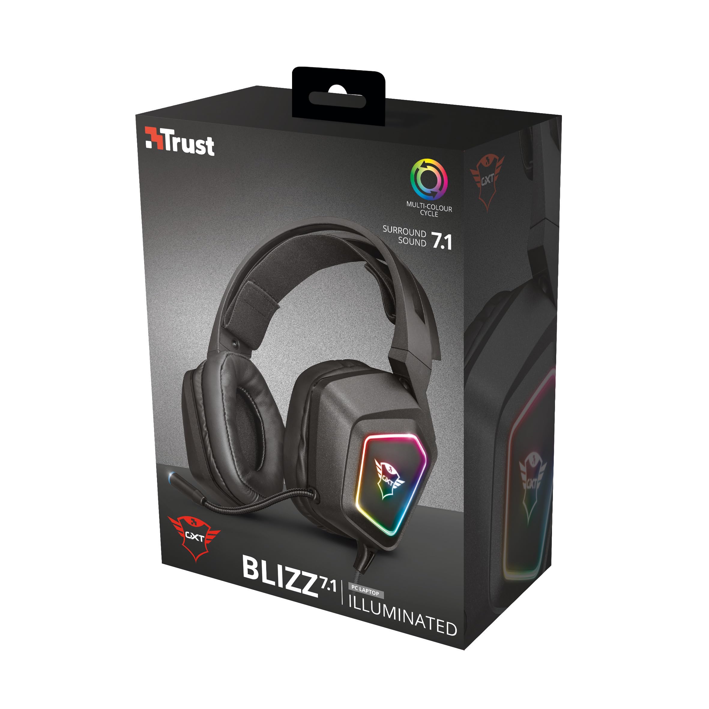 Trust Gaming GXT 450 Blizz Casque Gamer PC Son Surround 7.1, Éclairage RGB, Casque Gaming USB avec Micro Flexible, Réglage du Volume, Filtre Anti-Pop, Casque de Jeu pour Ordinateur, Portable - Noir